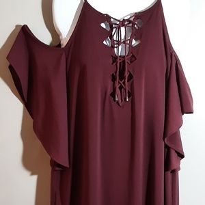 Cato burgundy coldshoulder dress